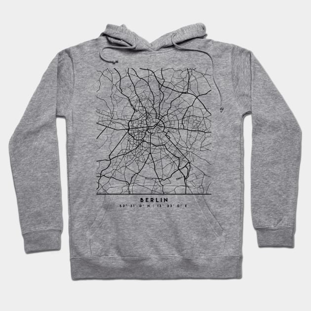 BERLIN GERMANY BLACK CITY STREET MAP ART Hoodie by deificusArt